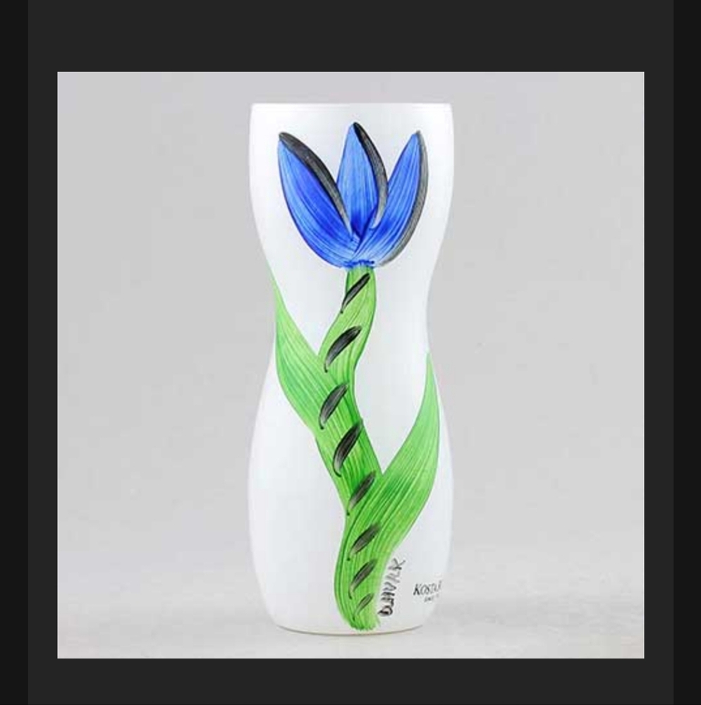 Ulrica Hydman–Vallien Tulipa 1991 White Vase with Hand Painted Blue Tulip Signed - Picture 8 of 9